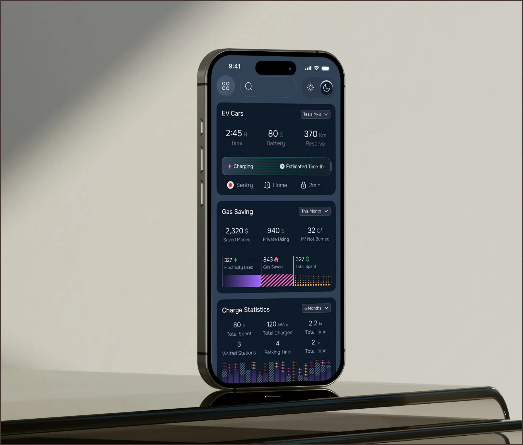 Mobile companion app for an EV charging platform on a phone