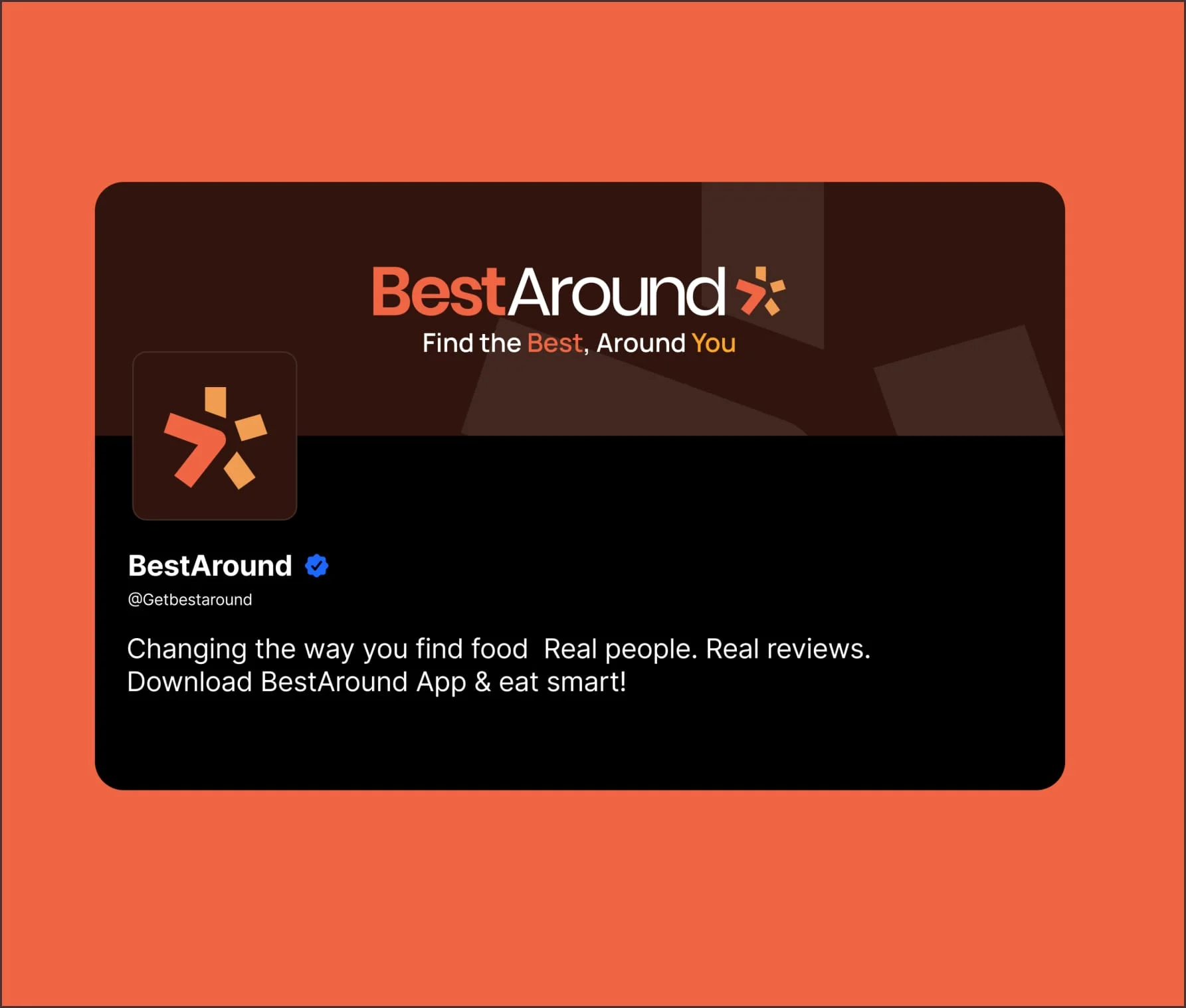 BestAround social media profile header in black on an orange background