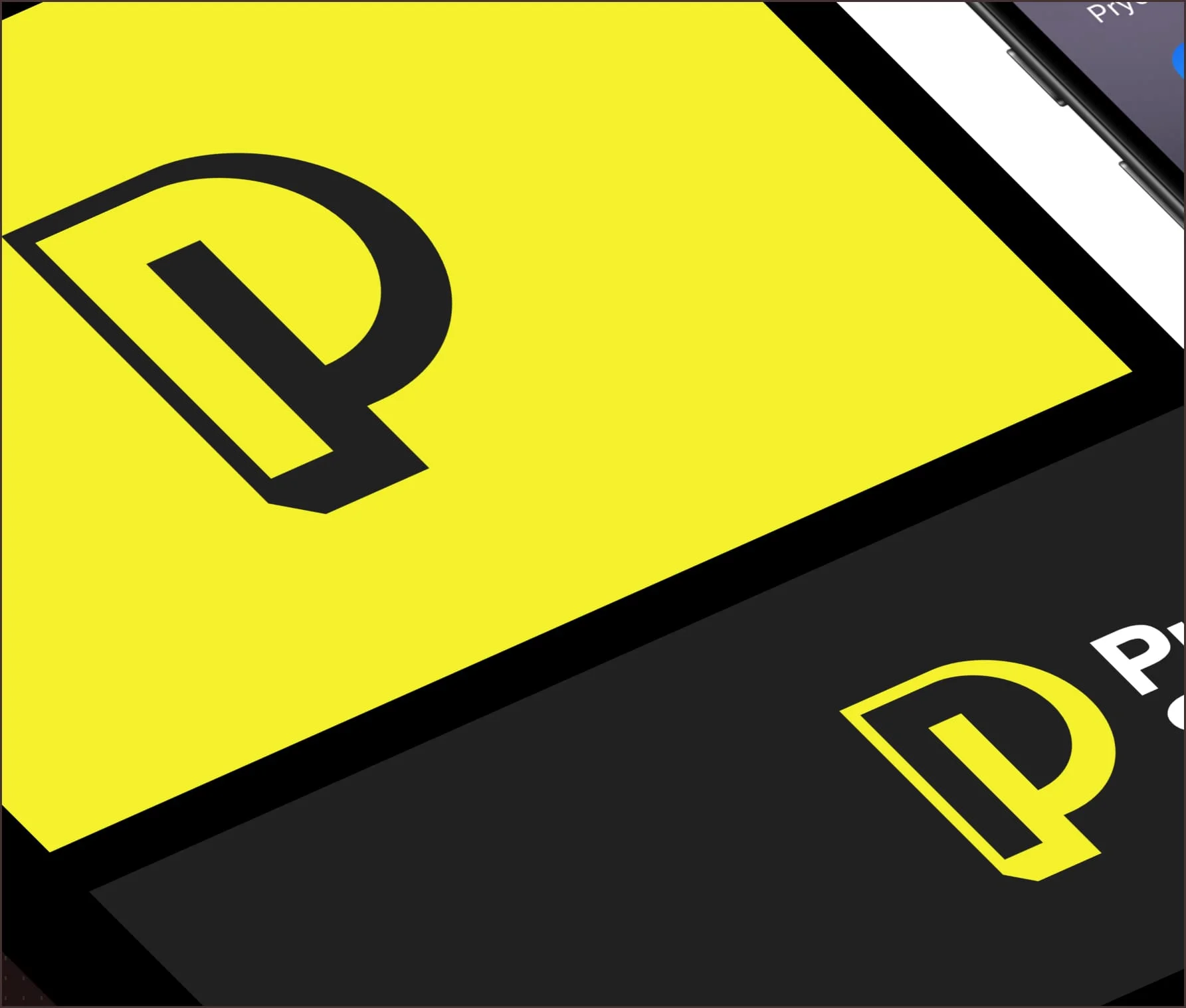 Bold yellow and black P monogram brand mark